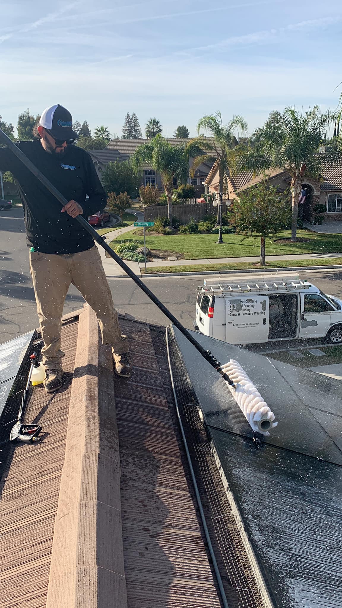 Clean solar panels on residential roof